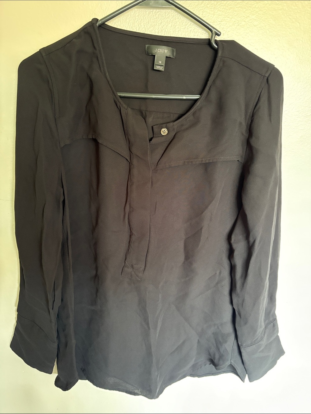 J. Crew Black Long-Sleeve Popover Placket Blouse